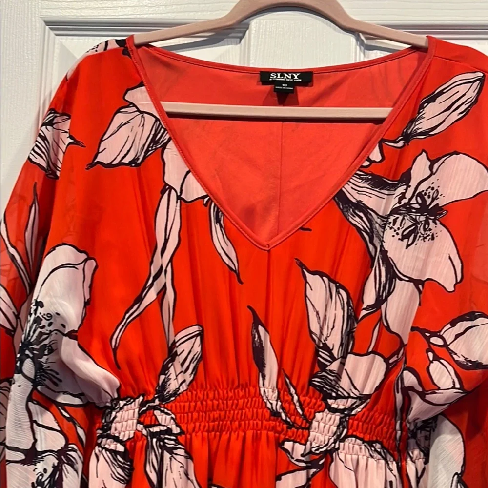SLNY Red And White Flutter Sleeve Sundress Size 10‎  Vacation, Resort  Flowy